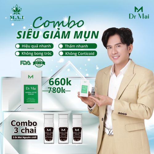 Combo 3 nguyên chất trị mụn Dr Mai chính hãng siêu giảm mụn - Hotline: 0938033005